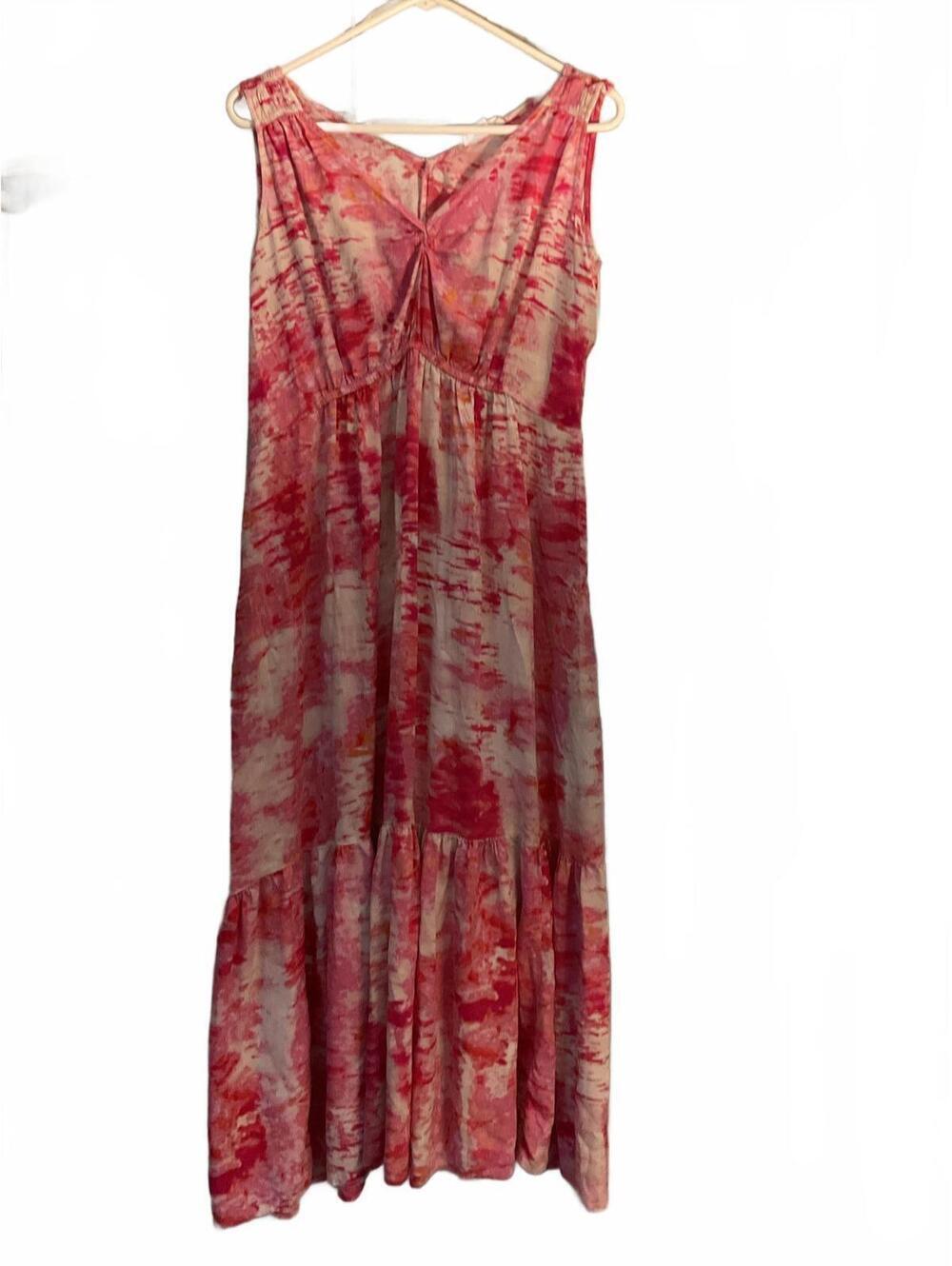 Beach Lunch Lounge Pink/White/Orange Ruffled Hem Maxi Dress  Size Large